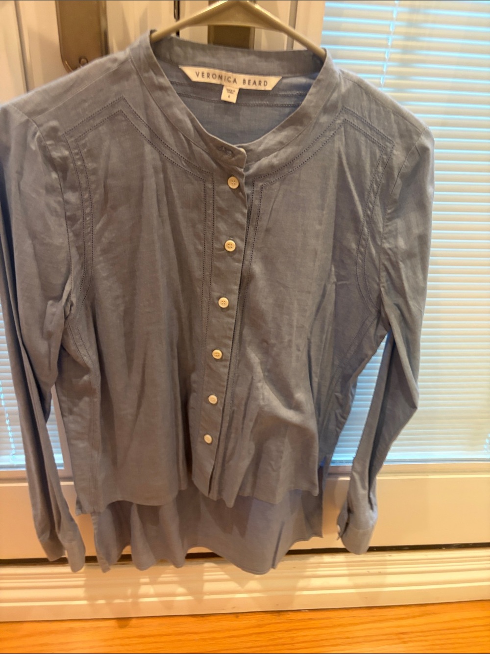 Veronica Beard Dusty Blue Button-Front Pintuck Shirt